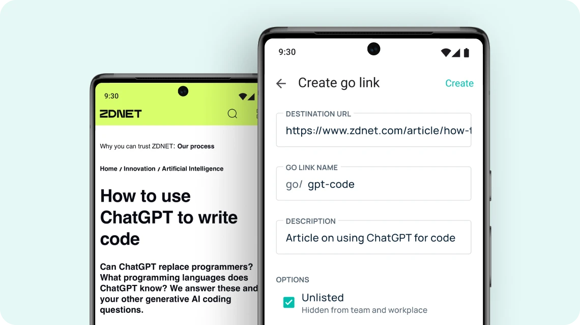 Creating Go Links® on mobile device